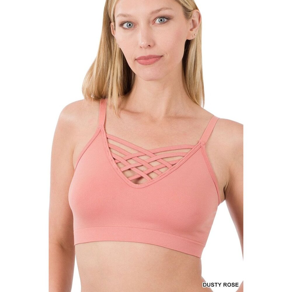 TWO Zenana Lattice‎ bralette Adjustable straps NWT Dusty rose & blue grey - Picture 2 of 5